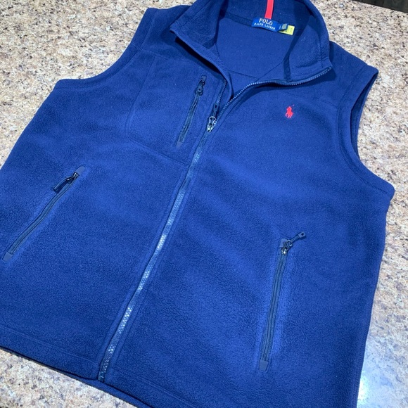 EUC Ralph Lauren Polo Fleece Full Zip Vest Large Blue - Picture 2 of 5